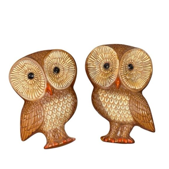 Vintage MCM Pair of Owls Wall Art 8" x 5.5" Molded Foam Looks Like Wood Lightwgt - Picture 2 of 5